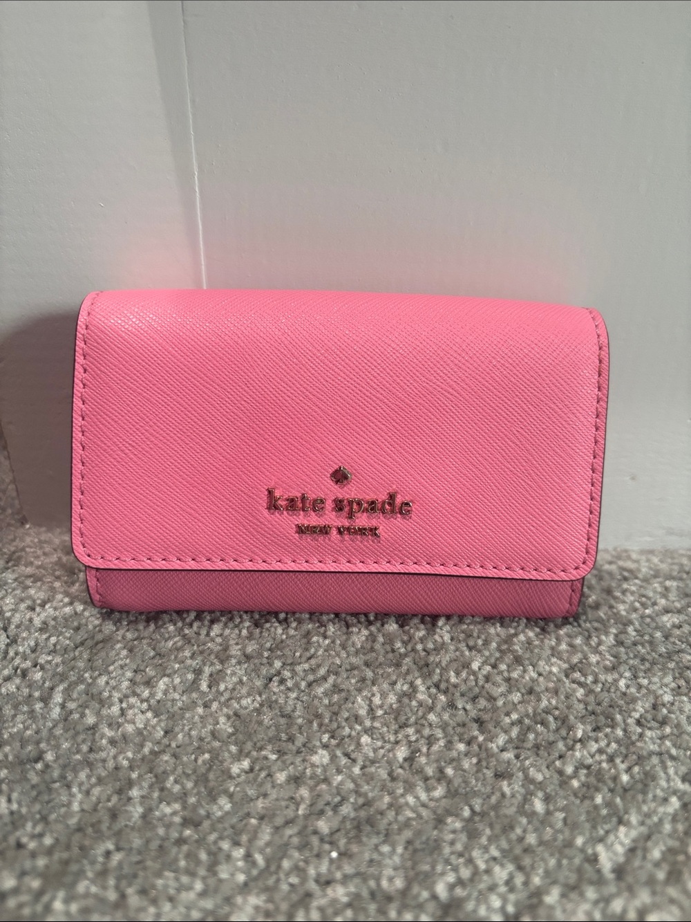 kate spade pink Saffiano leather small flap wallet